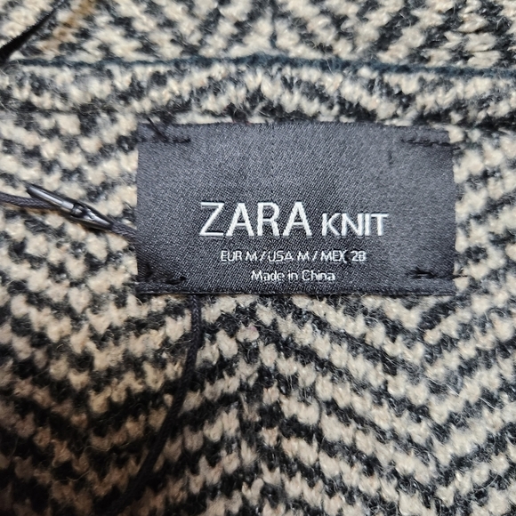 SIZE M Knit Cardigan Jacket Chevron knit open face Taupe Black color ZARA - Picture 9 of 11